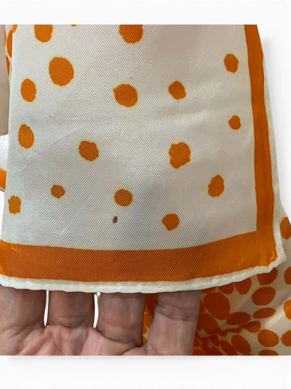 Vintage Vera Scarf Orange Ivory Polka Dot Acetate Long Oblong 42.5”